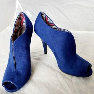 Christian Siriano Blue Suede High Heel Mule Open Toe Slip On Women's 5.5 EUC